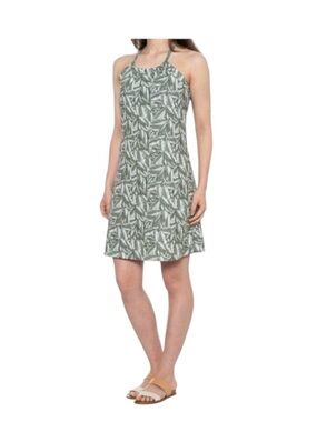 Eddie Bauer Harmony halter dress, green/white leaves. UPF 50. Women’s XL.